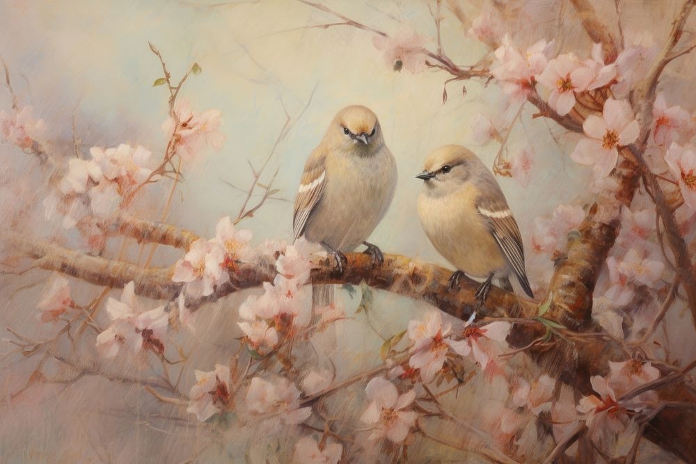 Birds in natural painting blossom animal.