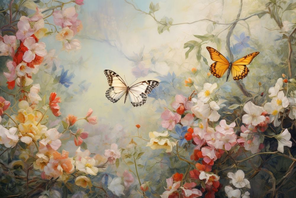 Butterflys in garden painting animal insect.