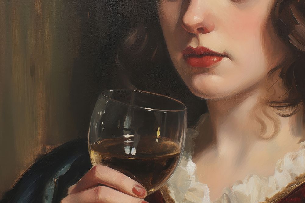 Women with wine painting glass drink.