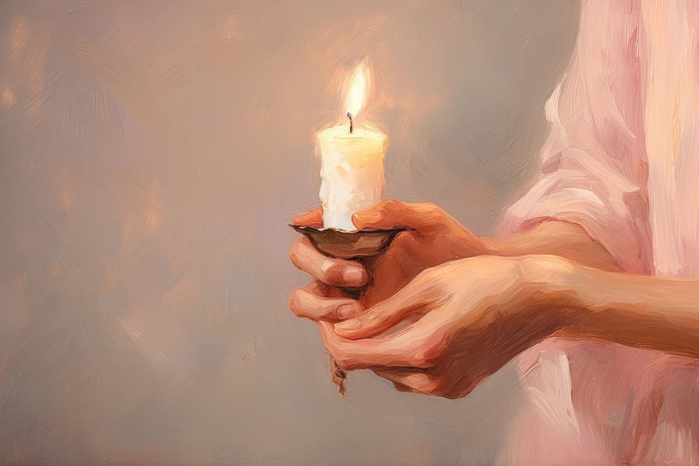 Hand hold candle painting adult spirituality.