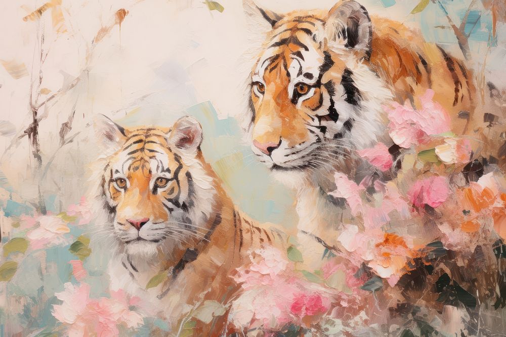 Tigers painting animal wildlife.