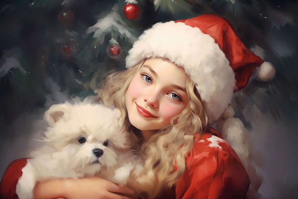 Young girl with santa claus christmas portrait mammal.