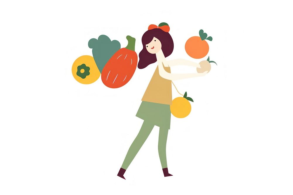 Woman carry the vegetables drawing plant food.