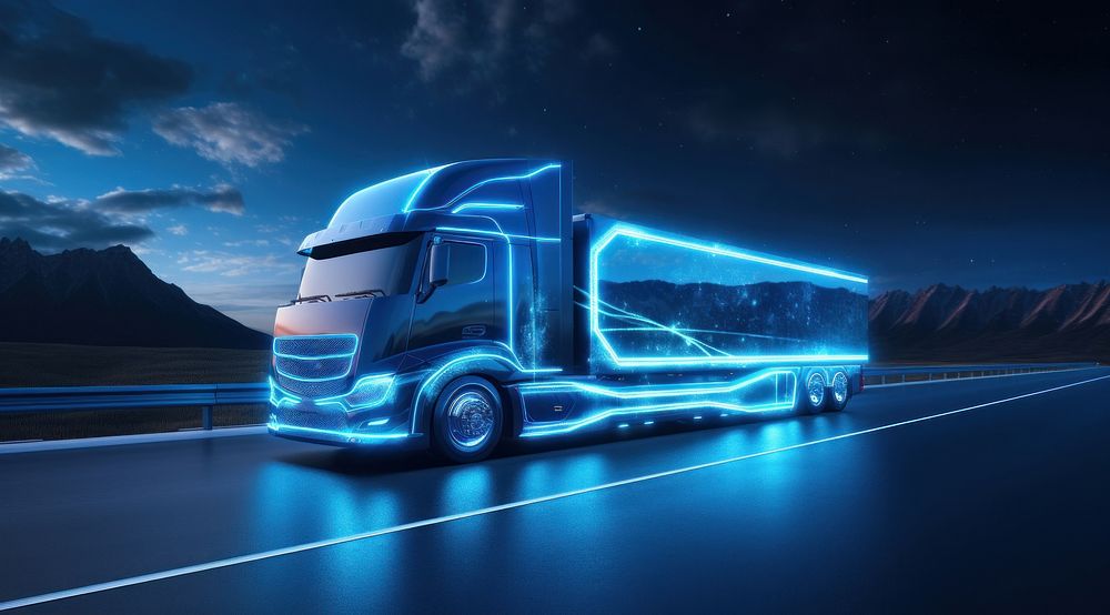  Truck vehicle road blue. AI generated Image by rawpixel.