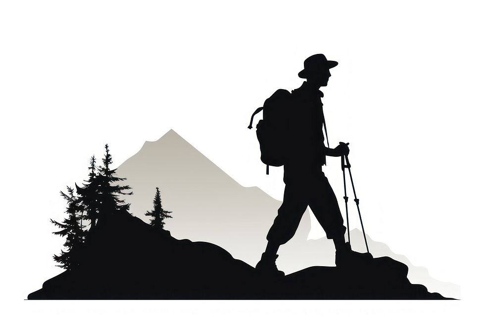 Hiker silhouette adventure backpack.