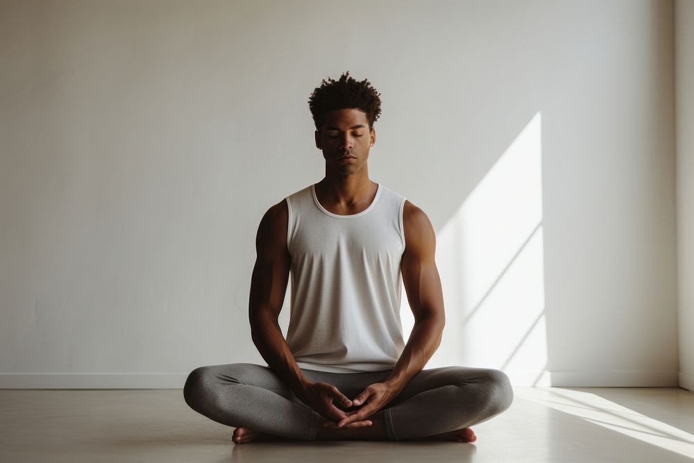 Sporty black woman sports yoga sitting. AI generated Image by rawpixel.