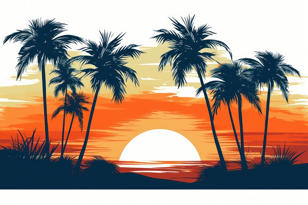 Palm tree silhouette landscape.