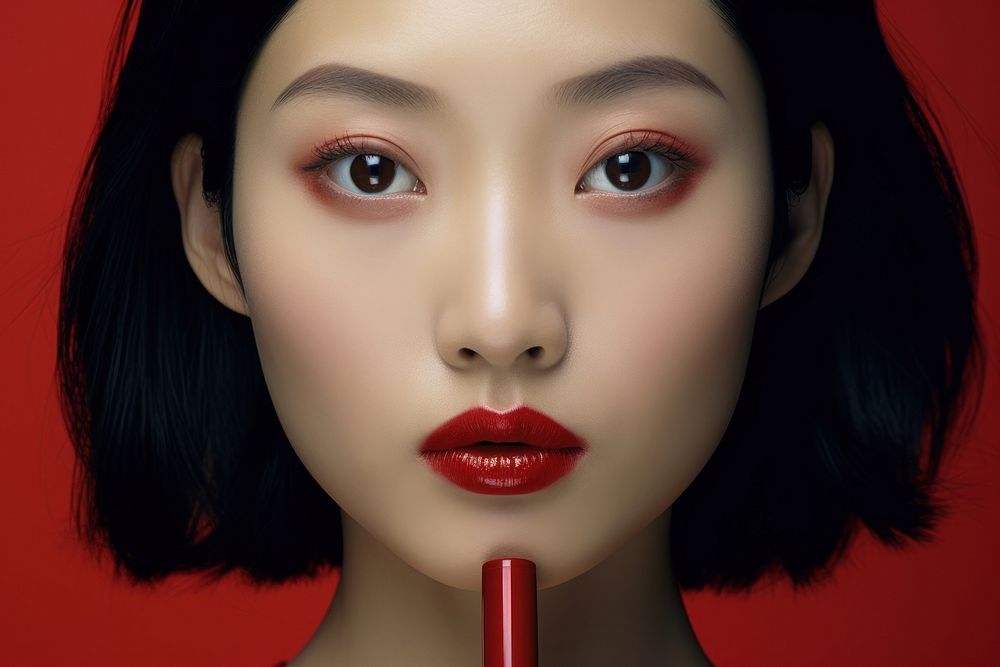 Chinese women lipstick cosmetics portrait.