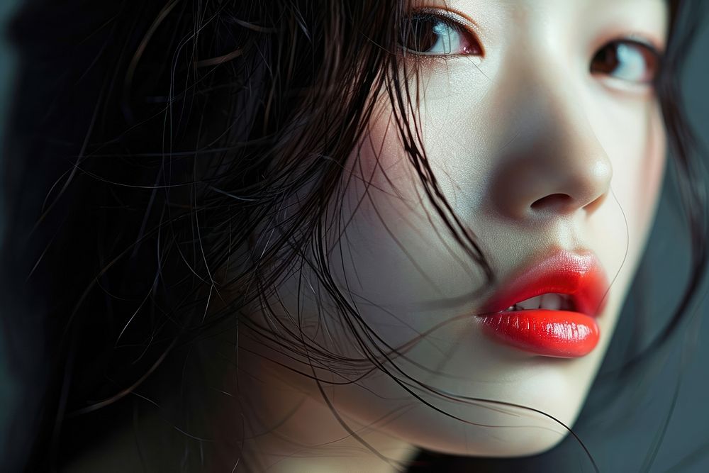 Japanese women lipstick adult hairstyle.