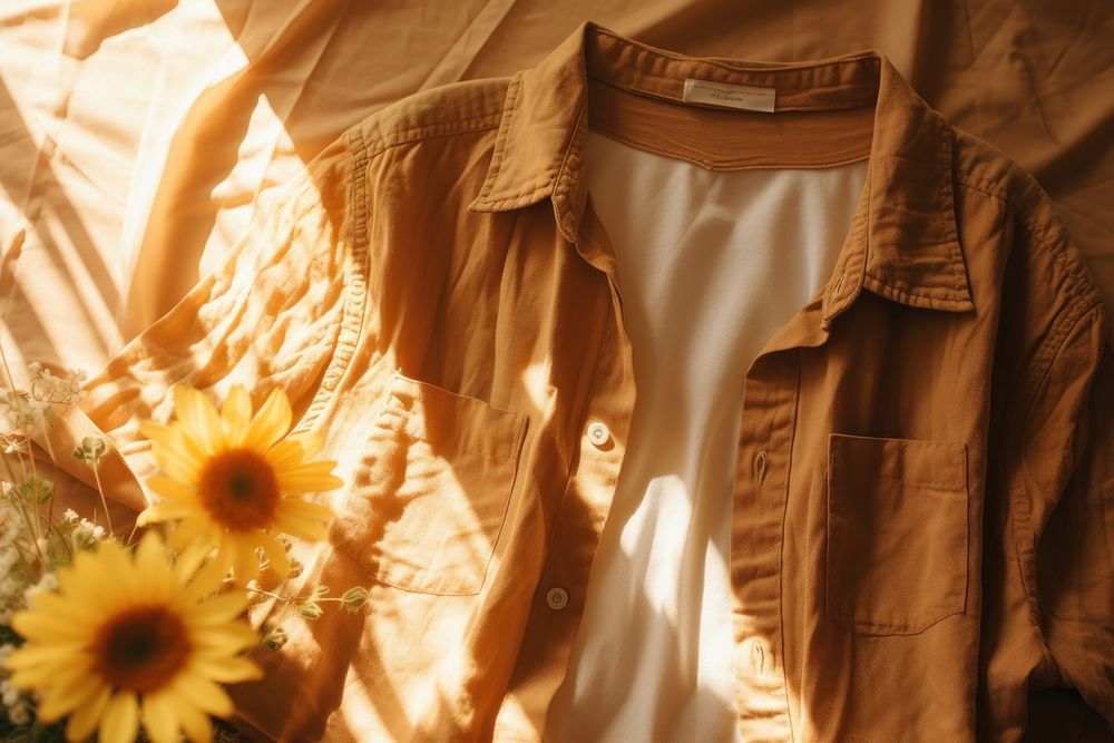 Hippie shirt sunflower plant petal. AI generated Image by rawpixel.
