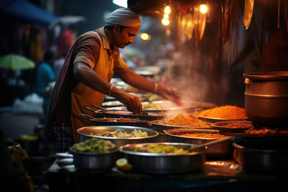 India street food market adult vegetable freshness. AI generated Image by rawpixel.
