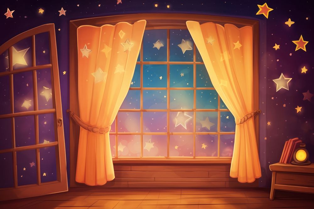  Window curtain night star. AI generated Image by rawpixel.