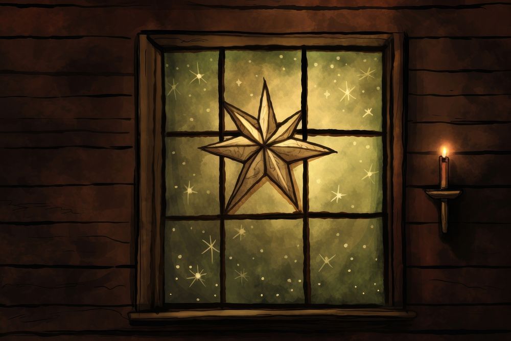  Window night star wood. AI generated Image by rawpixel.