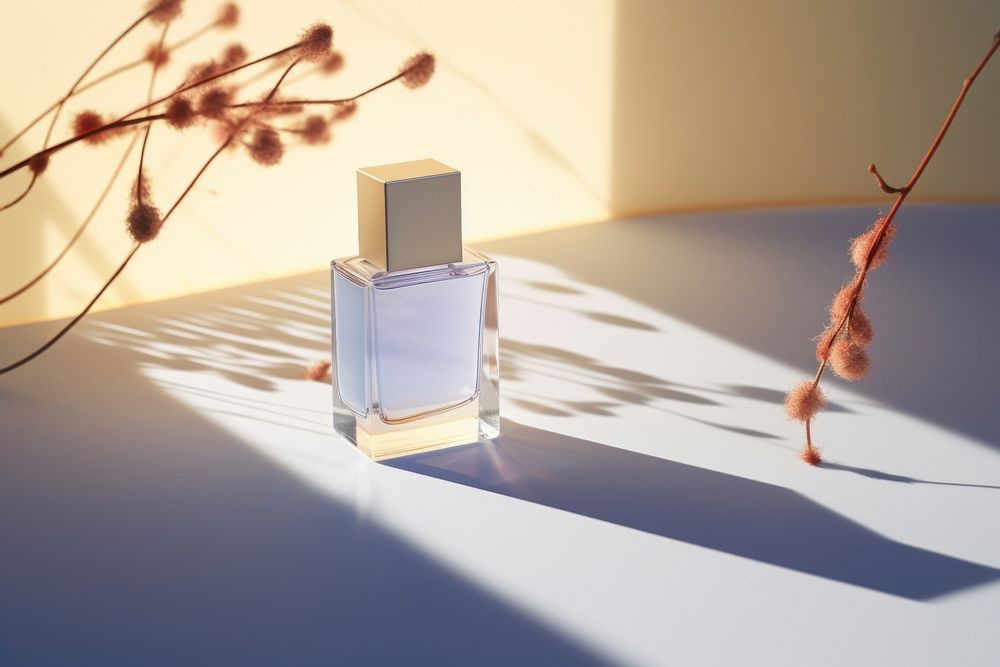Perfumes with box cosmetics sunlight nature.