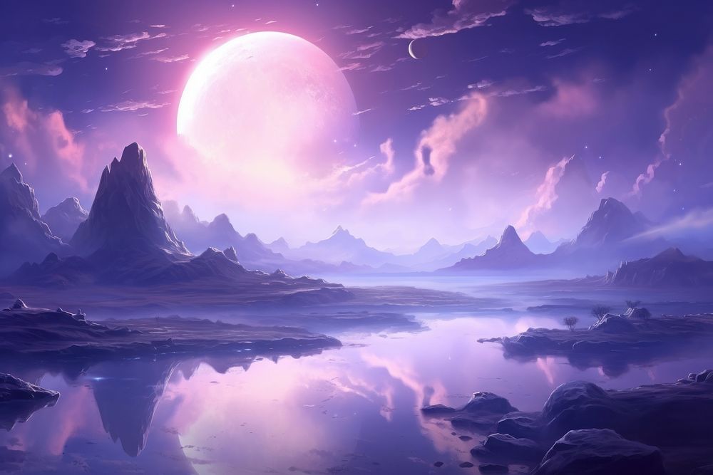  Purple sky wallpaper landscape astronomy outdoors. AI generated Image by rawpixel.