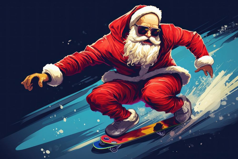  Santa skateboard adult snow. AI generated Image by rawpixel.