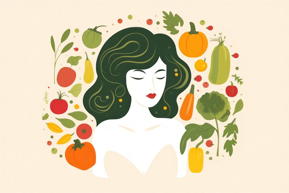 Woman and the vegetables drawing plant food.