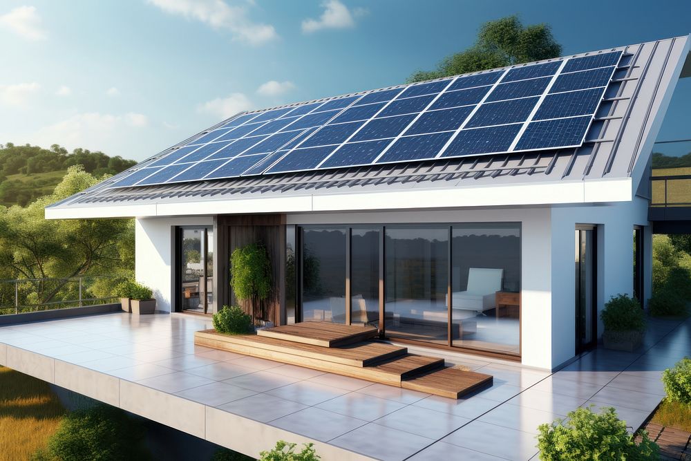  Solar panel outdoors house plant. AI generated Image by rawpixel.