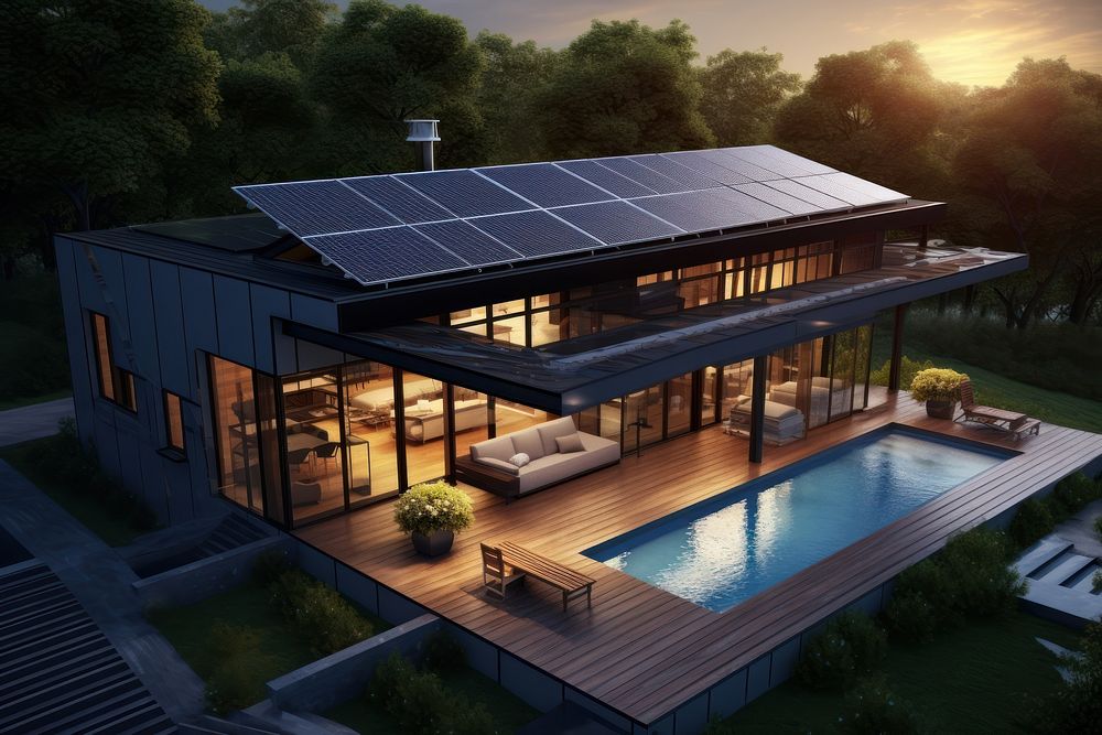  Solar panels house architecture building. AI generated Image by rawpixel.