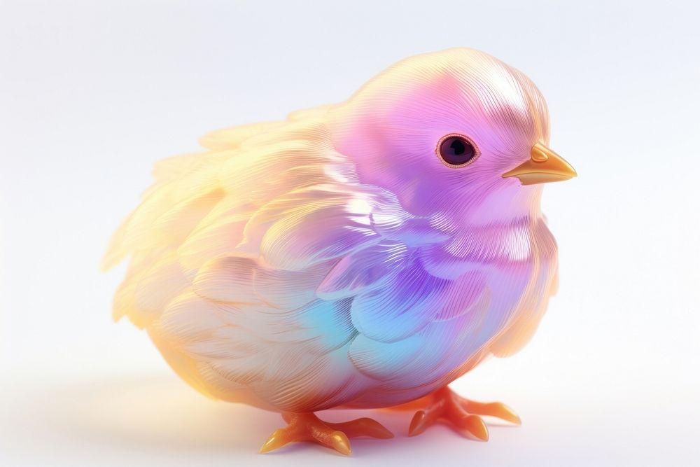 Baby chick iridescent animal bird representation.