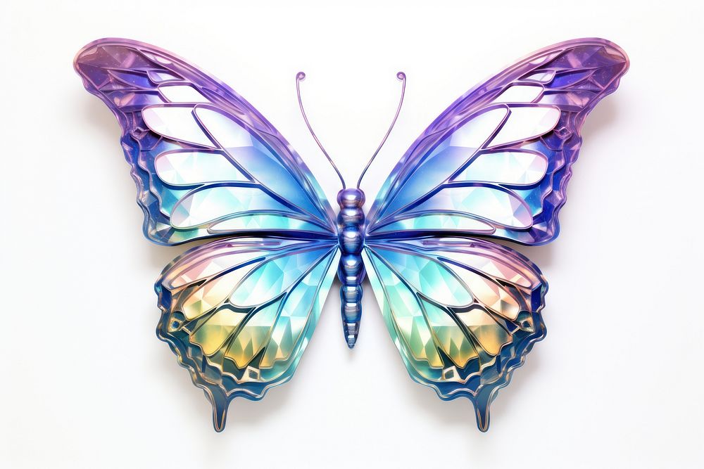 Butterfly iridescent insect animal white background.