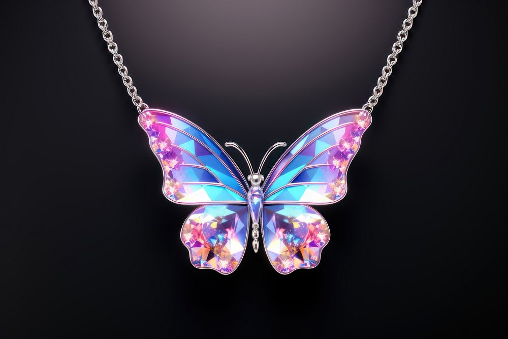 Butterfly shapped necklace iridescent gemstone jewelry pendant.