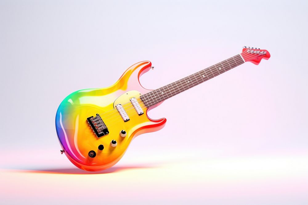 Guitar on fire iridescent white background performance creativity.