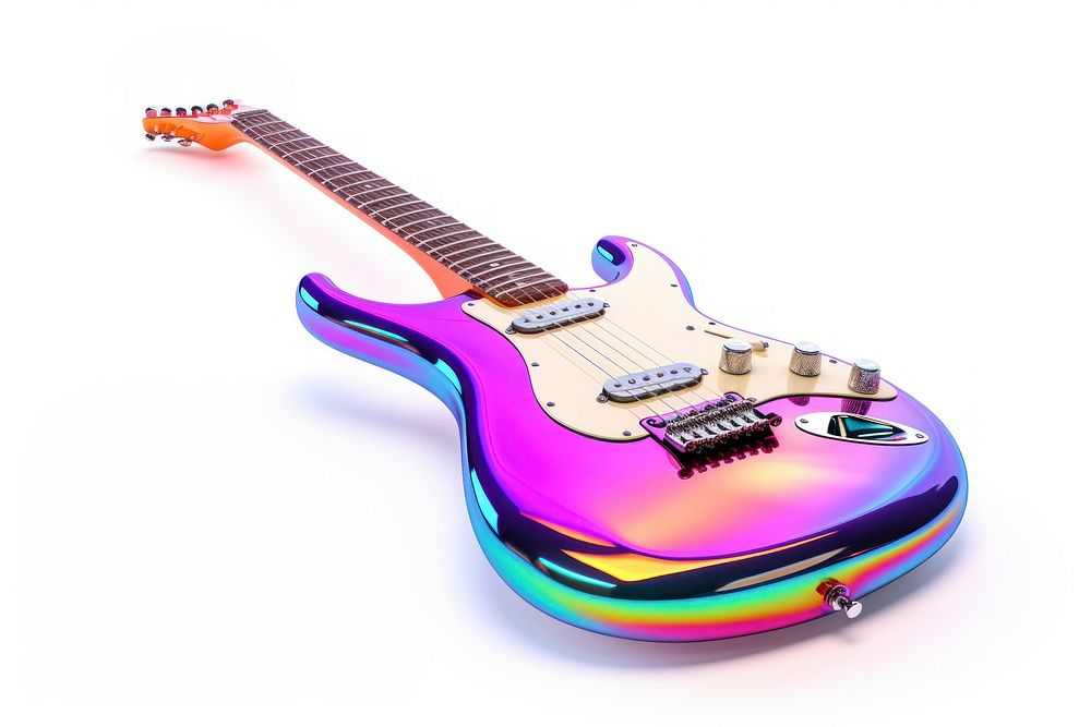 Guitar iridescent white background fretboard string.