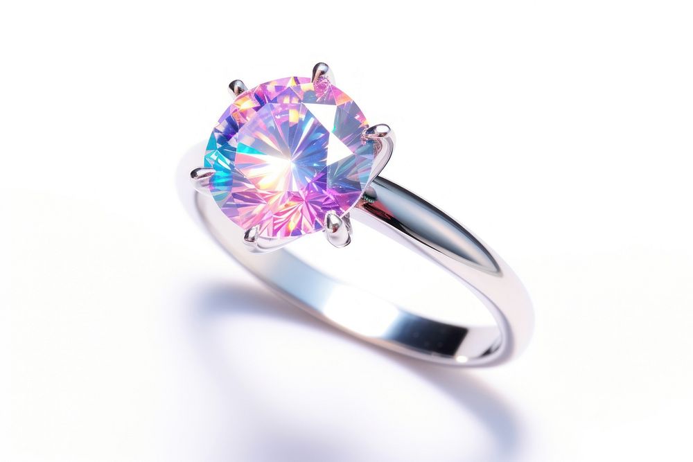 Diamond ring iridescent gemstone jewelry silver.