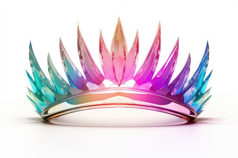 Exotic crown iridescent jewelry tiara white background.