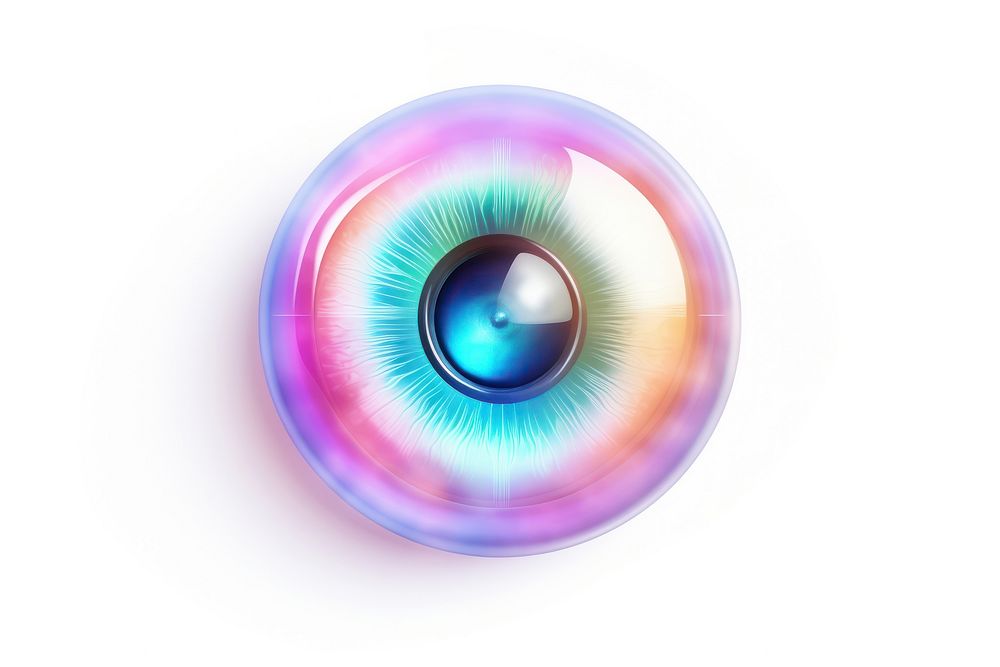 Eye iridescent sphere iris white background.