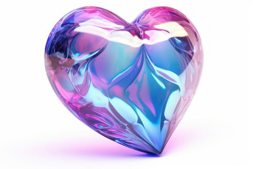 Heart iridescent white background abstract gemstone.