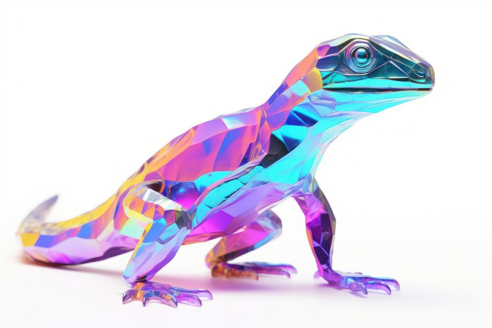 Lizard sculpture iridescent reptile animal white background.