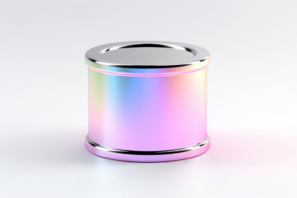 Short cylinder iridescent white background container aluminum.