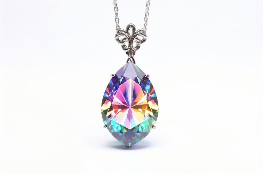 Pendant necklace iridescent gemstone jewelry diamond.