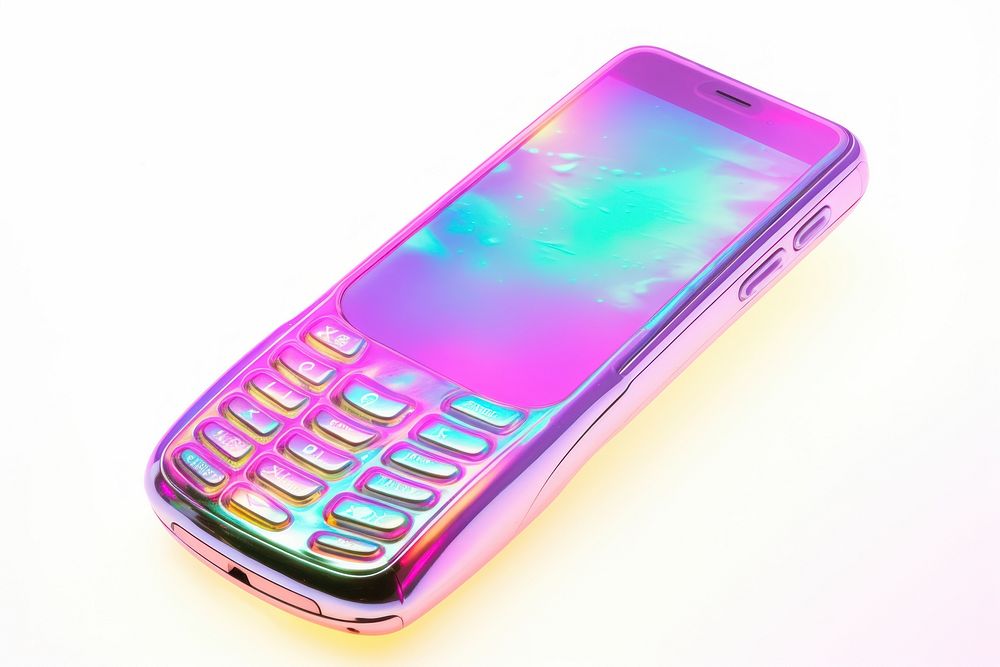 Phone iridescent white background electronics calculator.