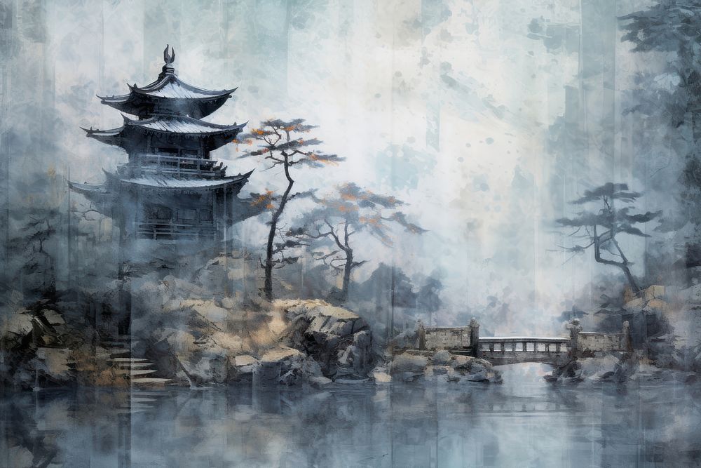 Japanese temple background painting architecture building.