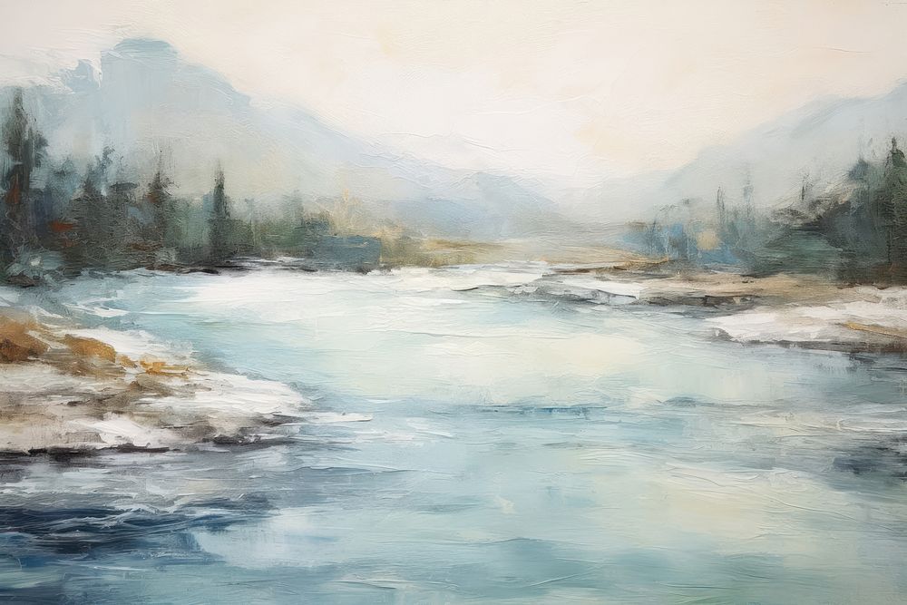 River in the forset background painting outdoors nature.