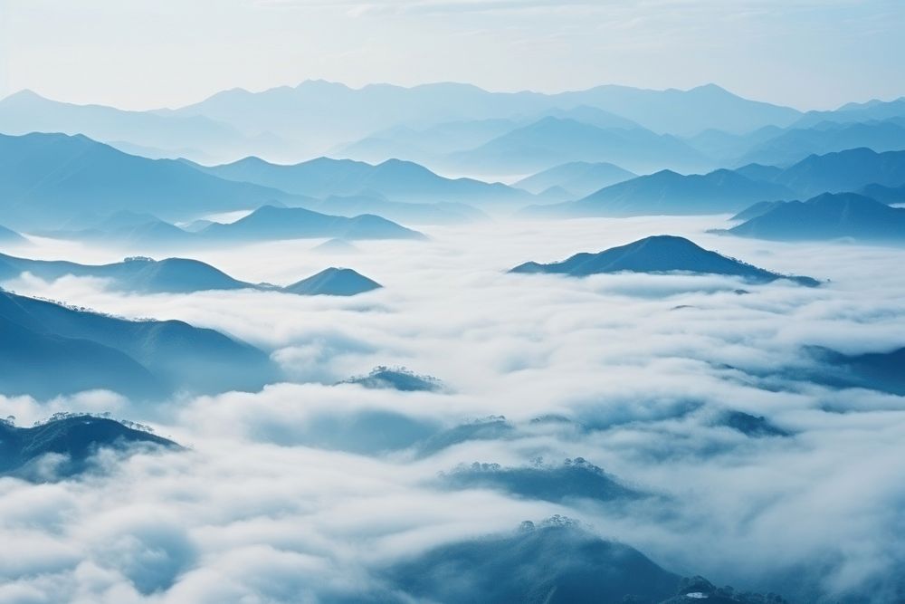 Mountain landscape fog outdoors nature.
