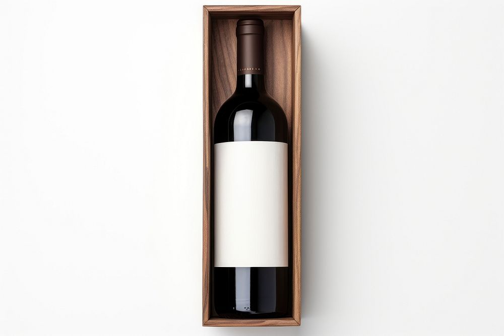 Wooden wine box packaging  bottle drink white background.