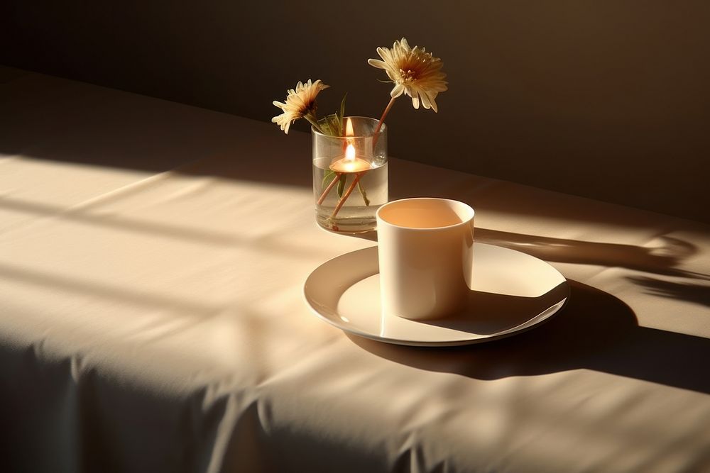 Candle package mockup table furniture saucer.