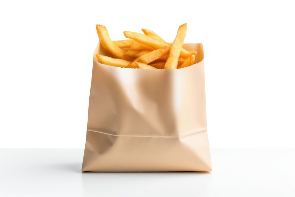 Snack paper bag  ketchup food white background.