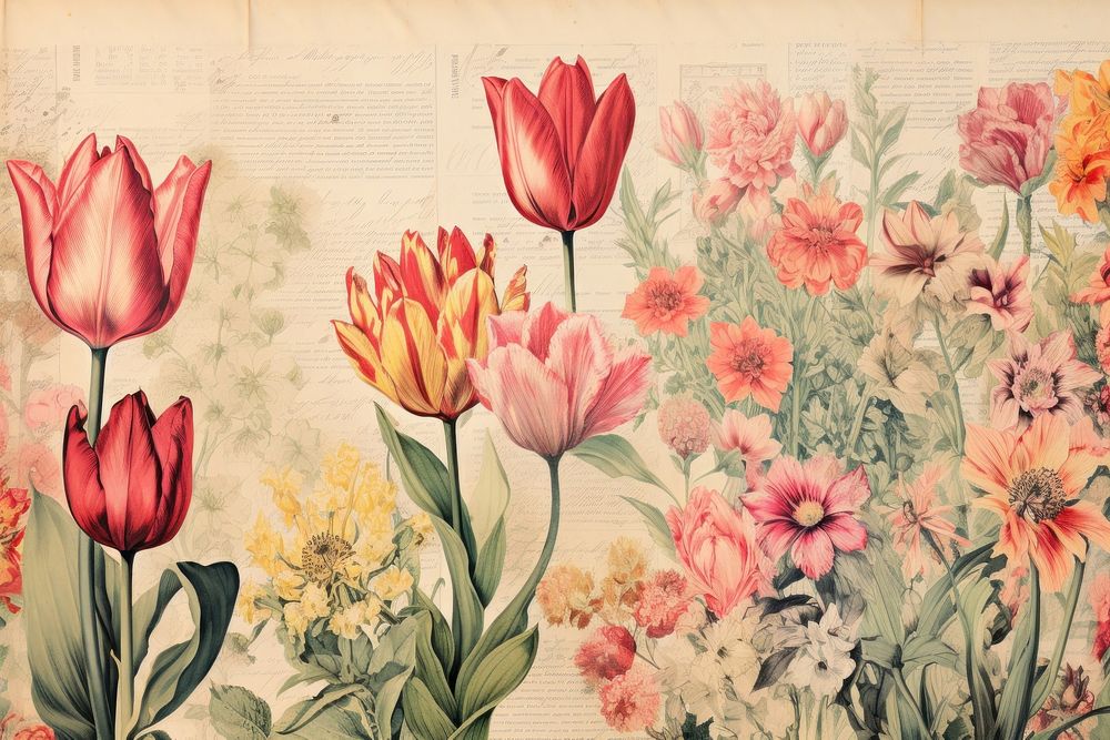 Ephemera style of tulip border painting graphics pattern.