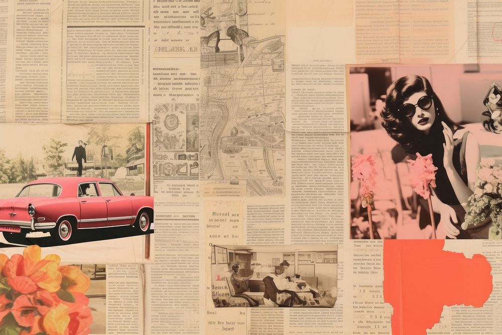 Ephemera style of people traveling newspaper collage transportation.