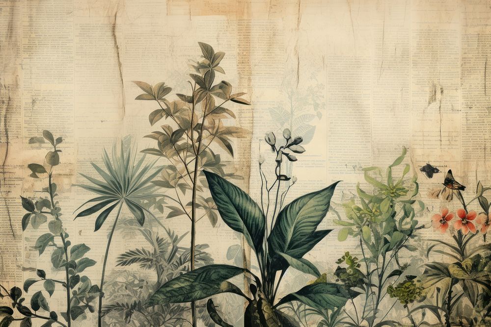 Ephemera style of jungle border herbs vegetation painting.