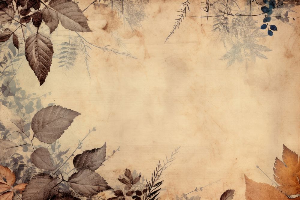Ephemera style of pale autumn leaf border painting texture chicken.