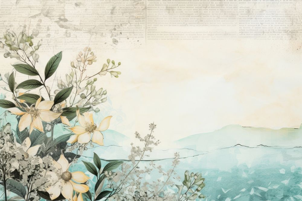 Ephemera style of pale sea and summer border vegetation painting graphics.