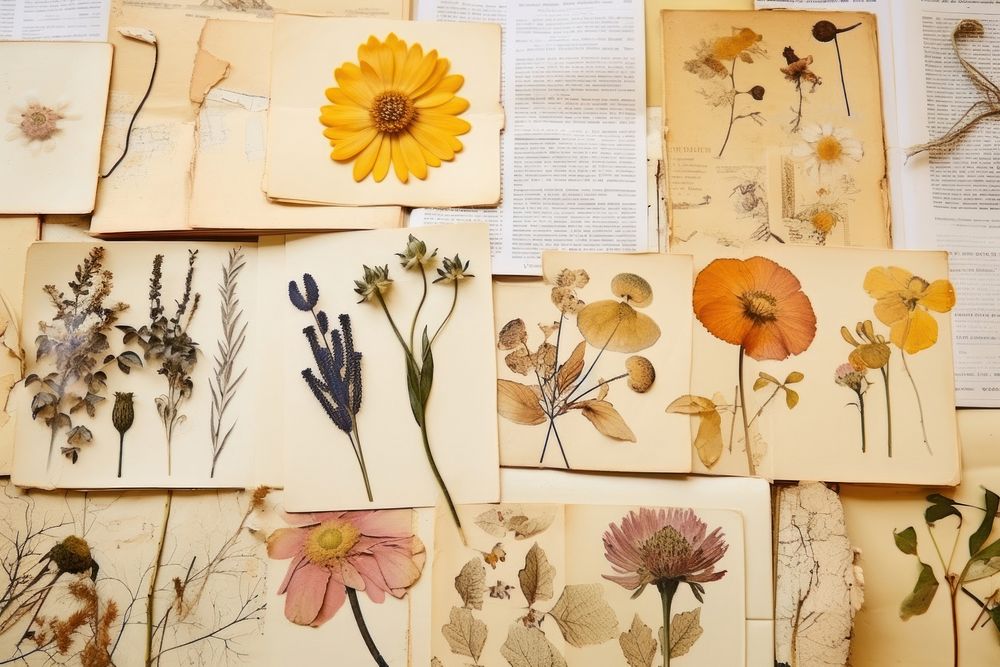 Cute collage scrapbooks on paper flower plant art.