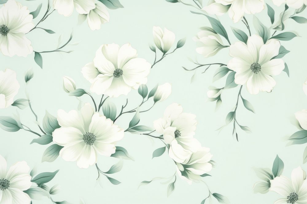 Flowers pattern vintage mint green paper backgrounds fragility freshness.