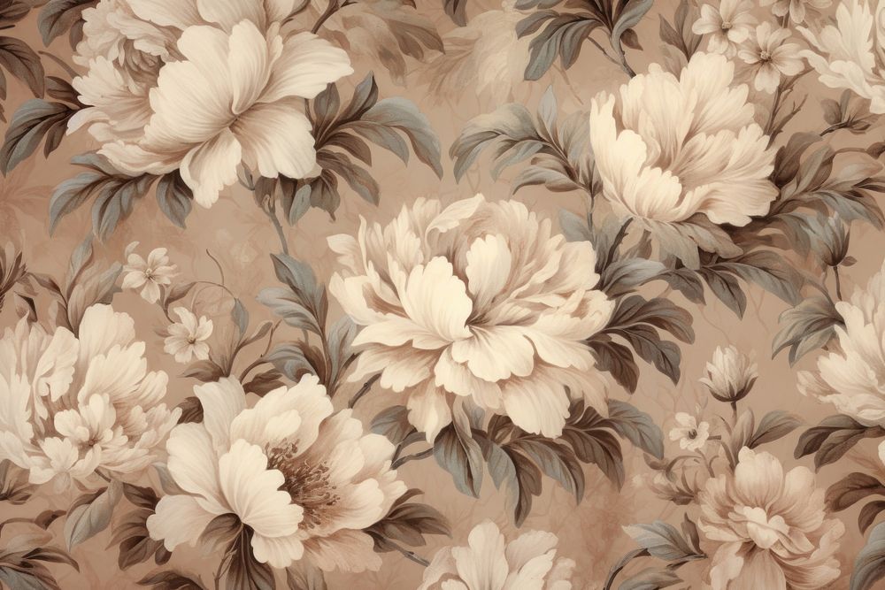 Light brown vintage peonies print on paper backgrounds pattern flower.